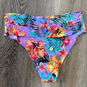 Floral High-Waisted Bikini Bottoms With Ring Detail XL NWOT